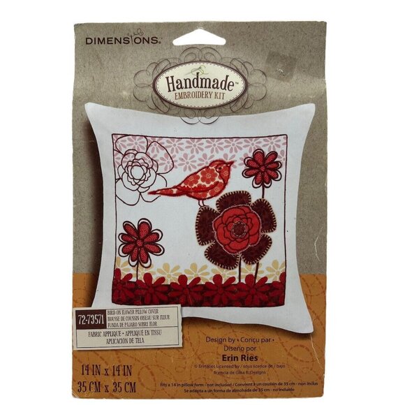 Vtg Dimensions Pillow Cover Emboridery Kit Bird on a Flower 14 x 14 #72-73571 - Picture 1 of 5